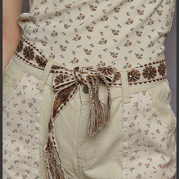 POL Accessories - POL. Cream & Cocoa Tassel Floral Embroidered Belt